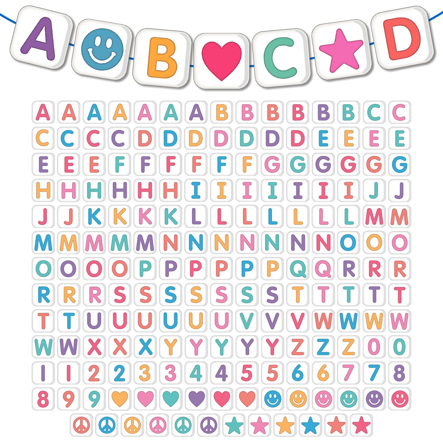 Carson Dellosa Crafty and Cool 216-Piece Bulletin Board Decorations, 3.5&#x22; Colorful Letters, Numbers, and Symbols for Party, Back to School Decorations, and Classroom Decor