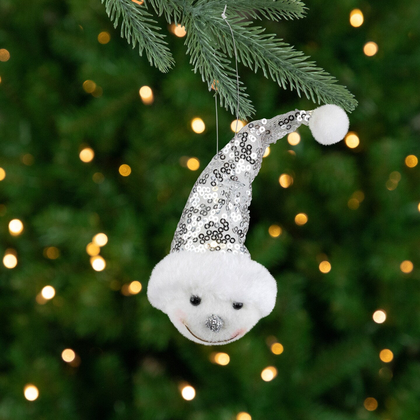 Northlight Snowman Head with Sequin Santa Hat Christmas Ornament - 6"