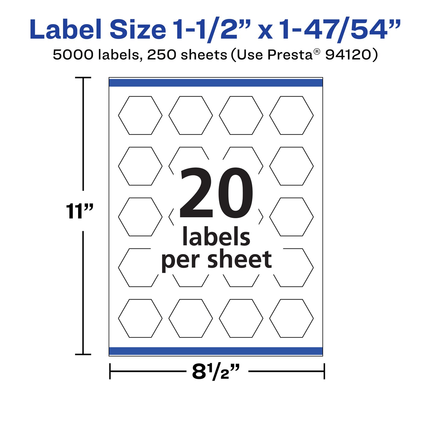 Avery Matte White Hexagon Labels with Sure Feed, 1-1/2" x 1-47/54"