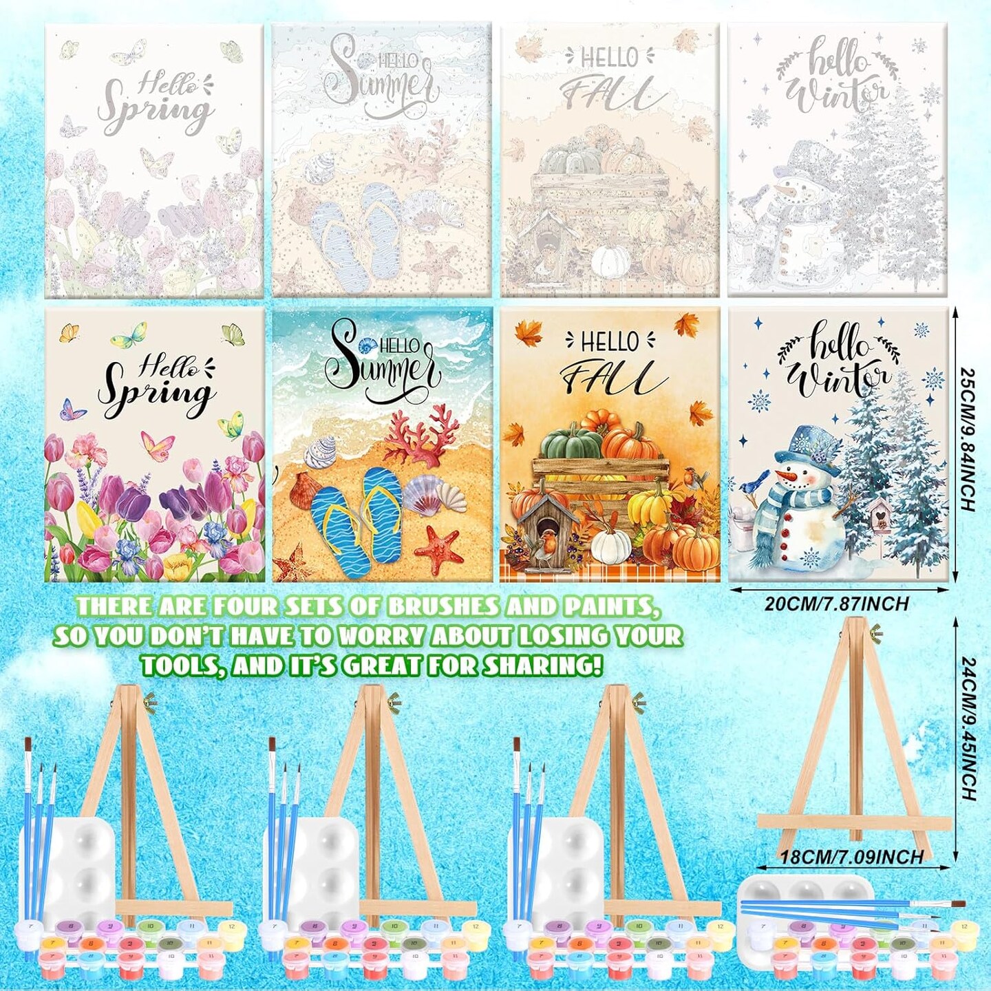 4 Set Sip and Paint Kit Paint by Numbers Kit for Adults Beginners 7. 9 x 9. 8 Inch Hello Summer