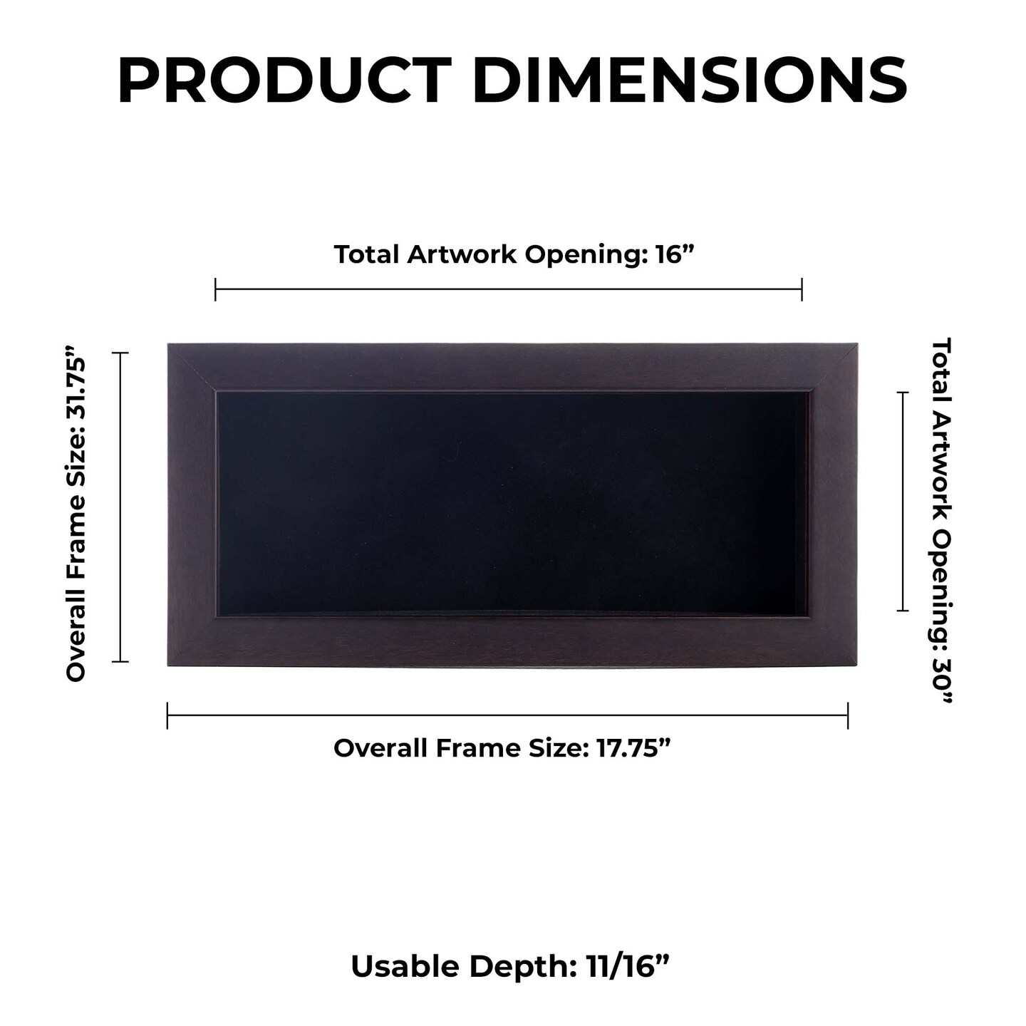 Rich Dark Brown Wood Shadow Box Frame with Acrylic Front - Black Suede Backing, 30 Sizes