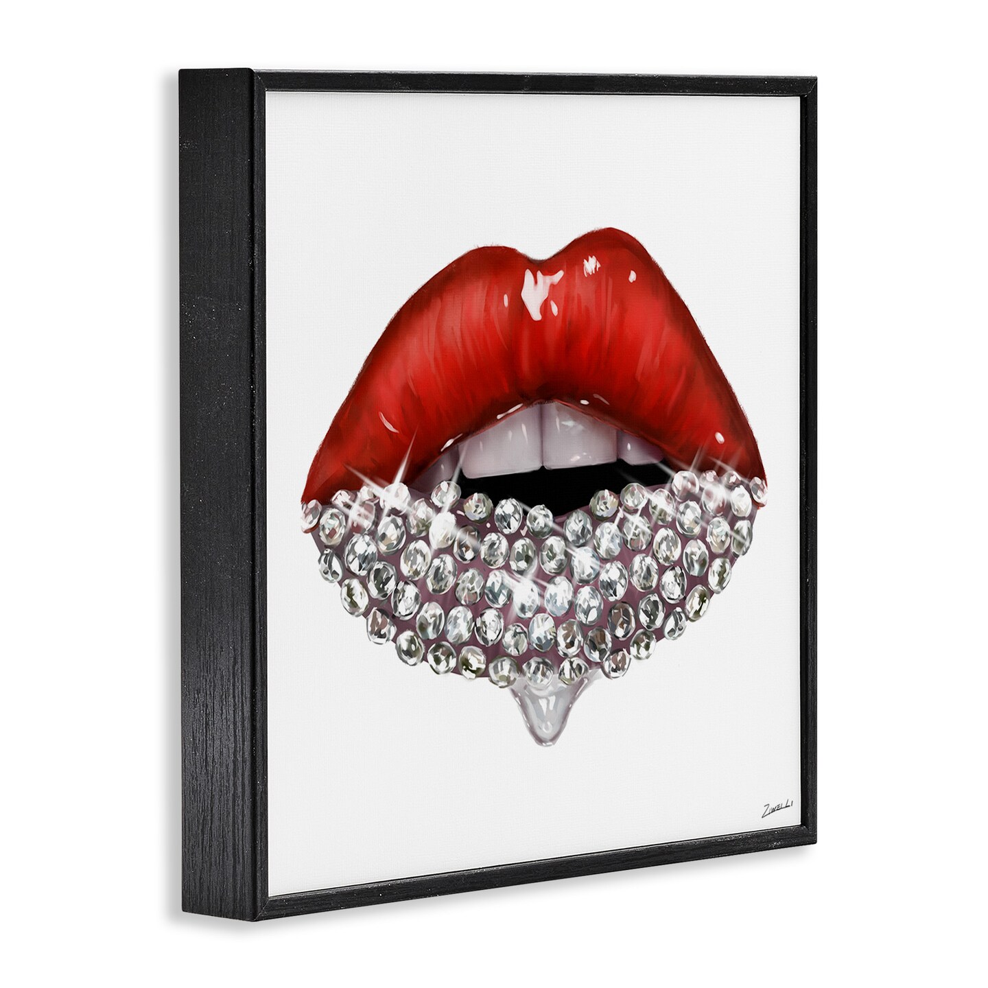 Stupell Industries Red Glam Lips with Gemstones Framed Giclee Art