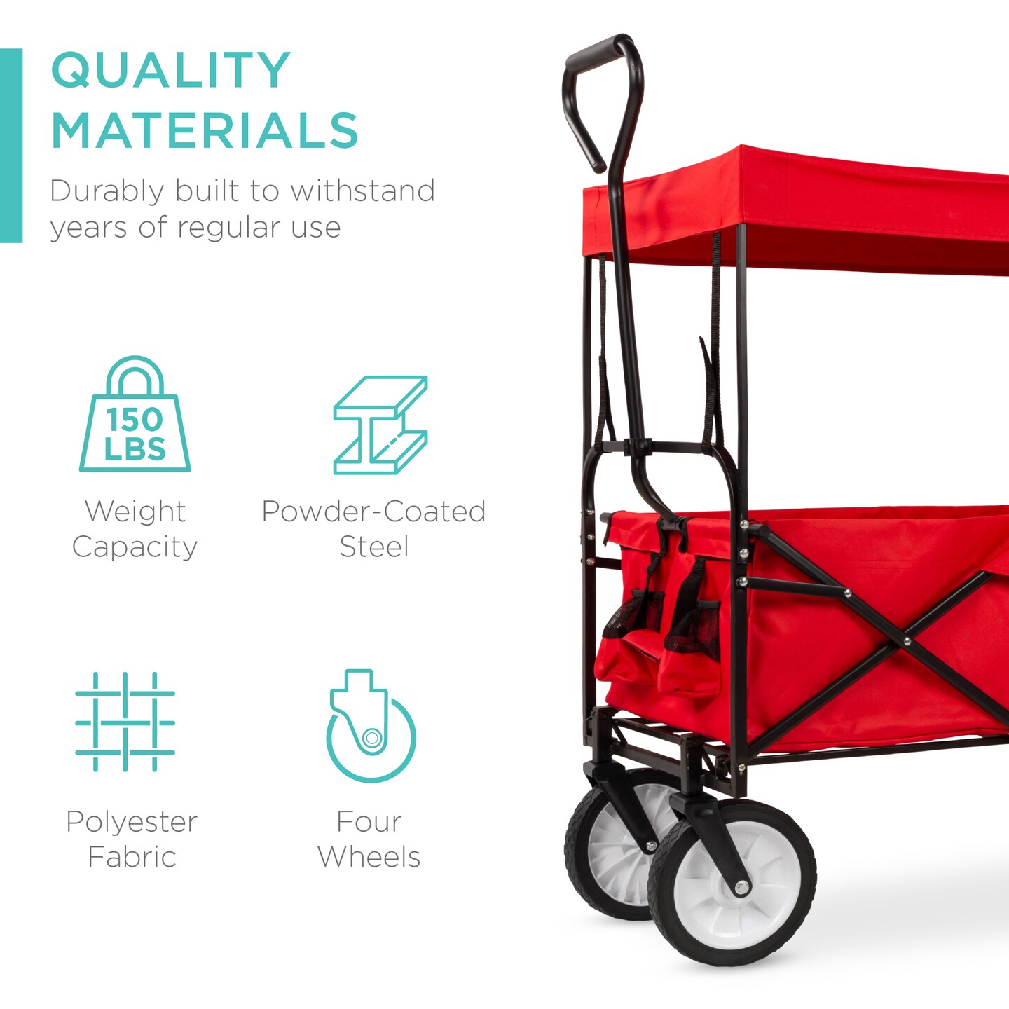 Best Choice Products Folding Utility Cargo Wagon Cart w/ Removable Canopy, Cup Holders