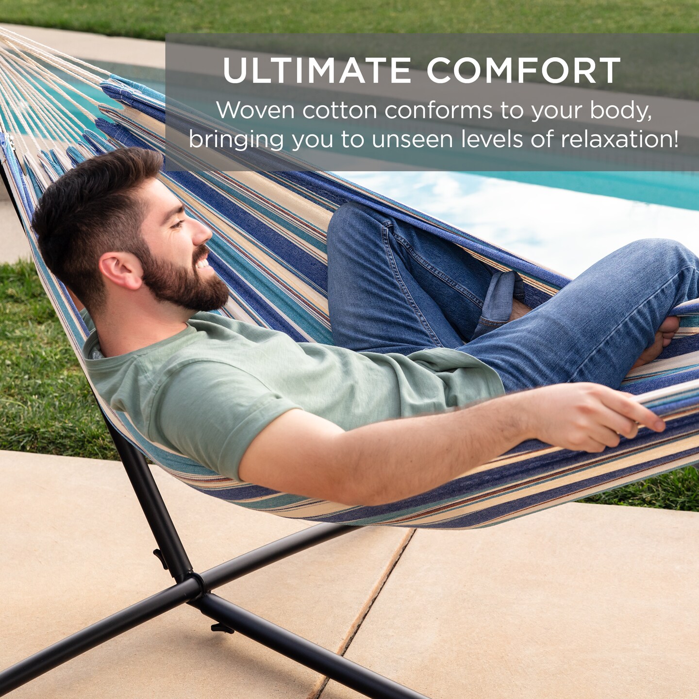 Best Choice Products 2-Person Brazilian-Style Cotton Double Hammock with Stand Set w/ Carrying Bag