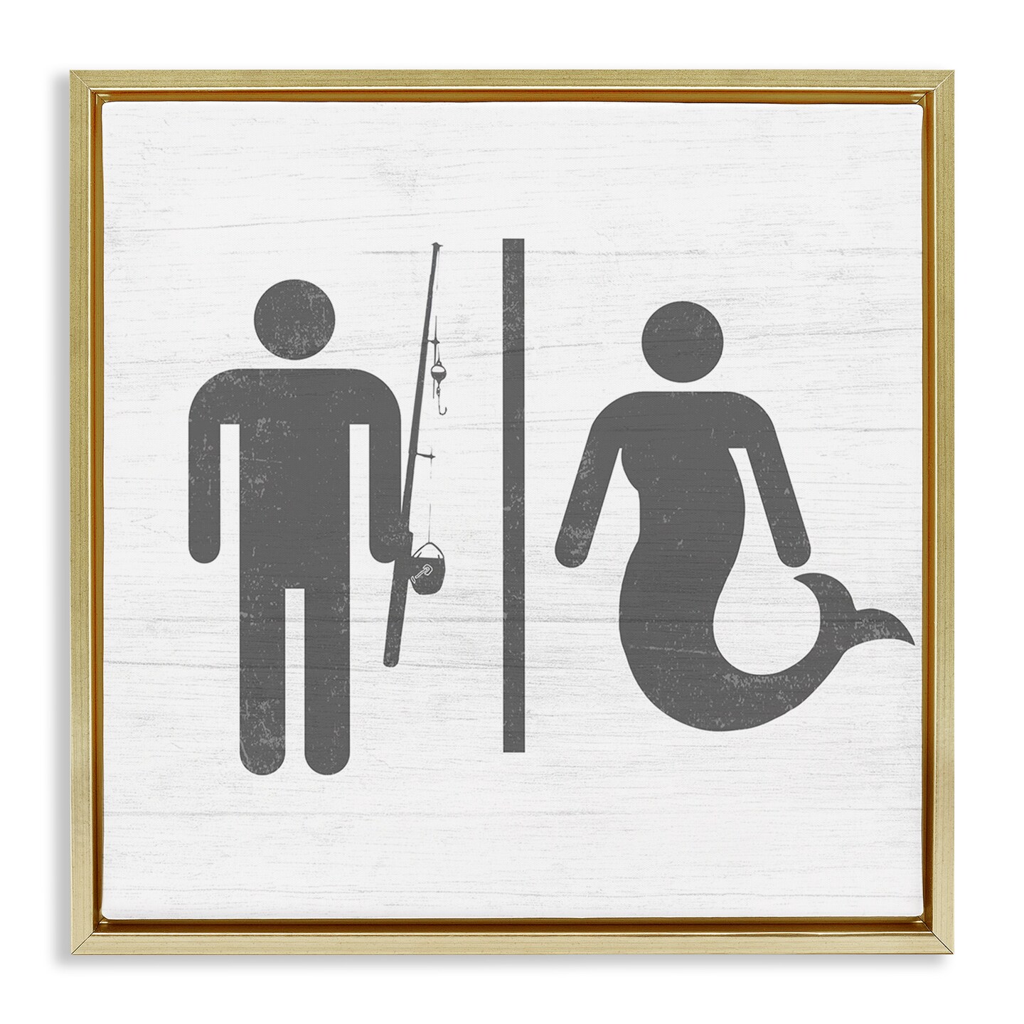 Stupell Industries Fisherman or Mermaid Bathroom Framed Floater Canvas Wall Art