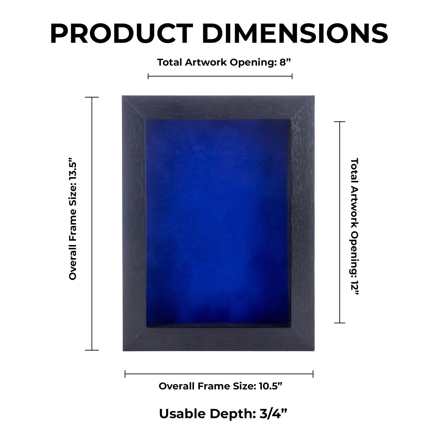 Black Wood Grain Shadow Box Frame with Acrylic Front - Royal Blue Suede Backing, 30 Sizes