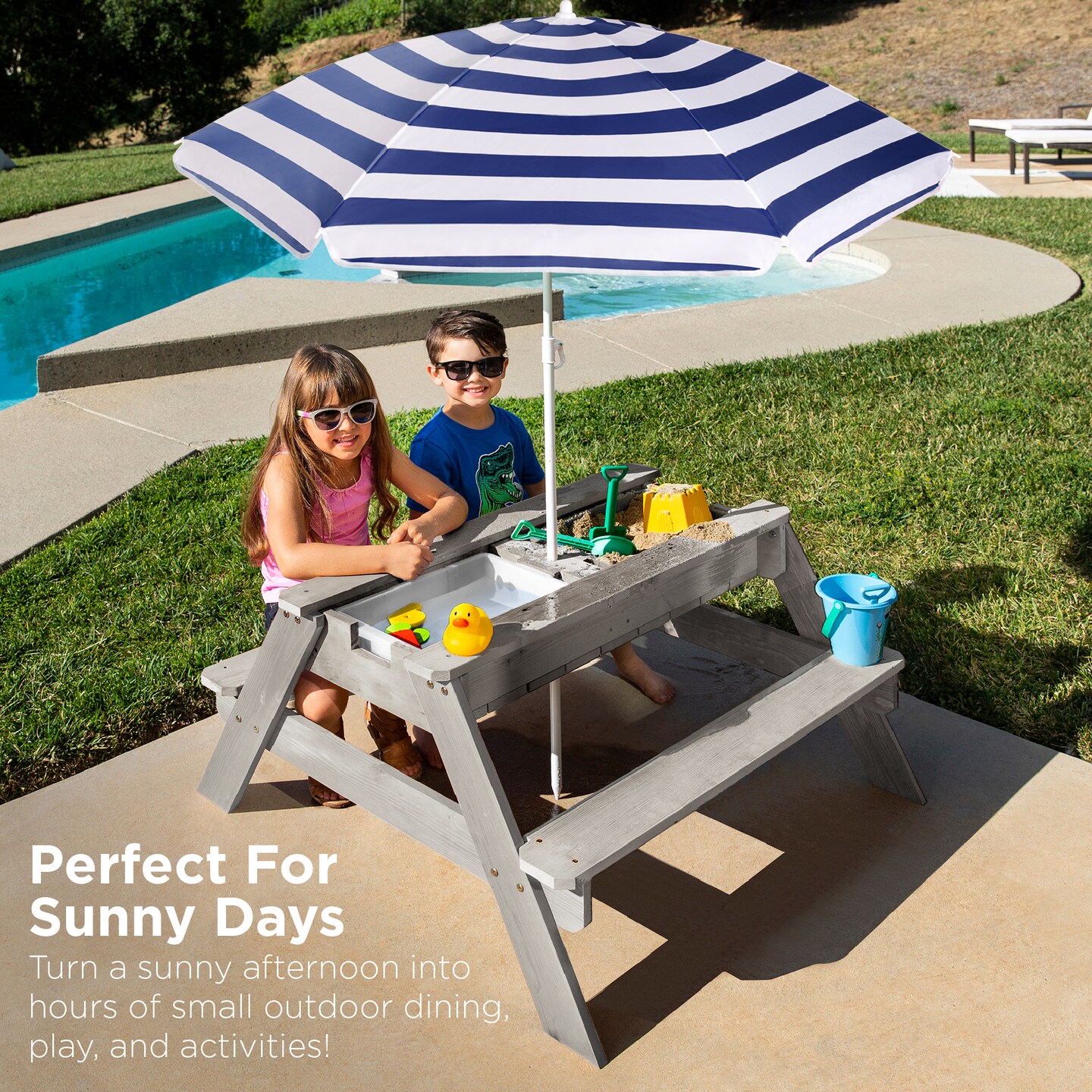 Best Choice Products Kids 3-in-1 Outdoor Convertible Activity Sand &#x26; Water Picnic Table w/ Umbrella