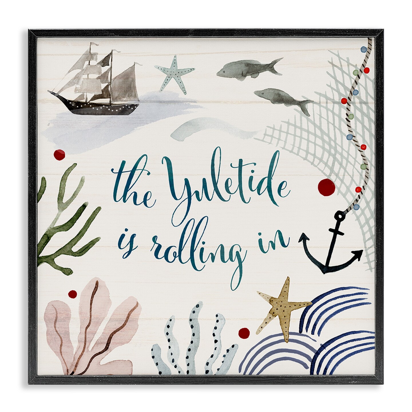 Stupell Industries Nautical Yuletide Christmas Phrase Framed Giclee Art