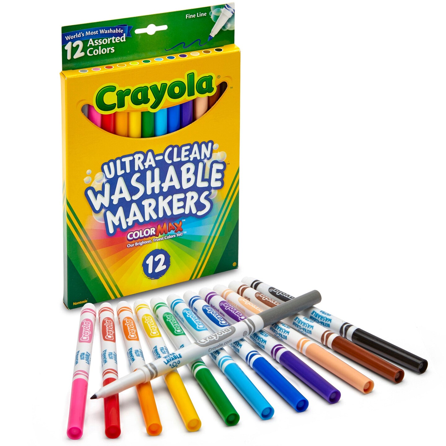 Ultra-Clean Markers, Fine Line, Assorted Colors, 12 Count