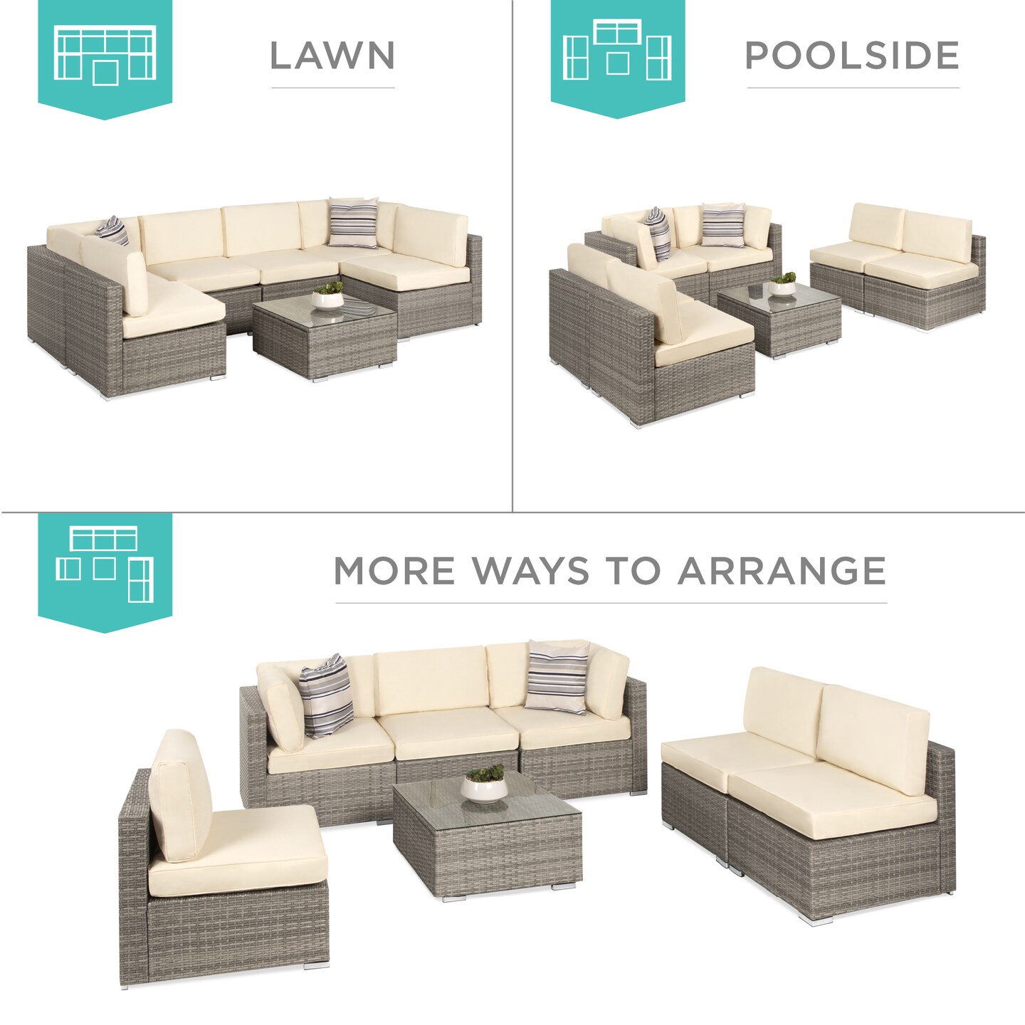Best Choice Products 7-Piece Outdoor Modular Patio Conversation Furniture, Wicker Sectional Set