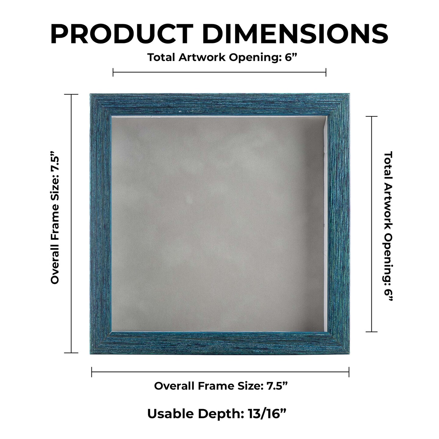 Rustic Blue Wood Shadow Box Frame with Acrylic Front - Light Brown Suede Backing, 30 Sizes