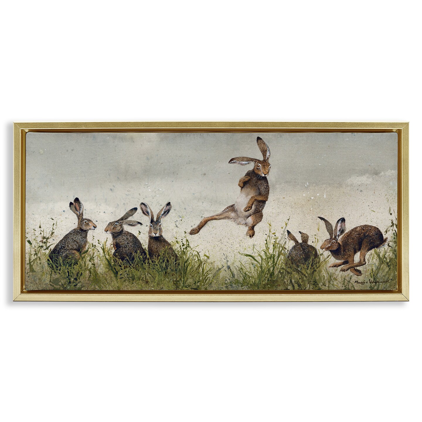 Stupell Industries Jumping Hares in Wild Framed Floater Canvas Wall Art