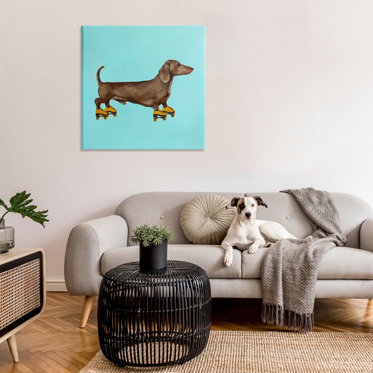 Stupell Industries Funny Dachshund On Roller Skates Canvas Wall Art
