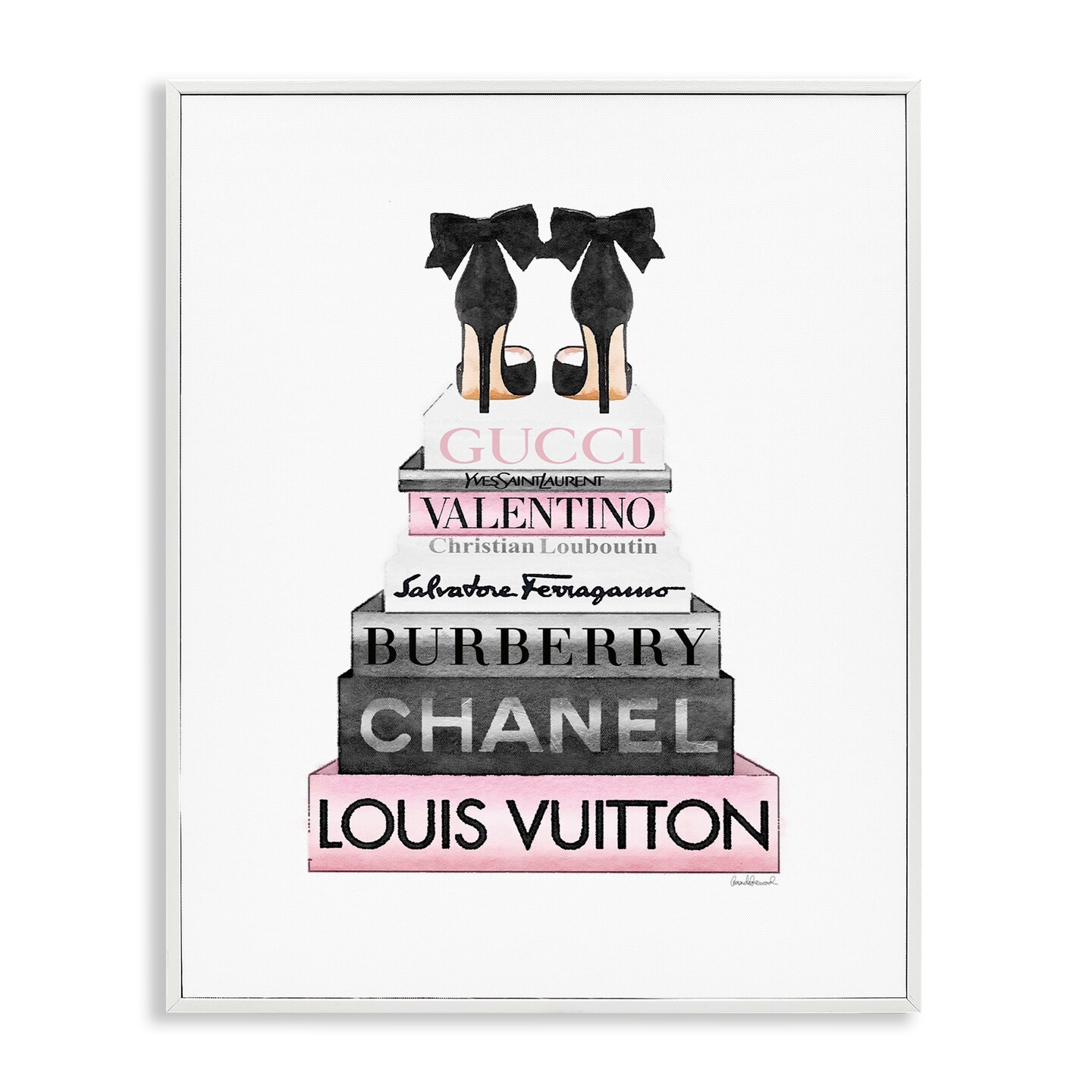 Stupell Industries Black Heels Pink Bookstack Framed Giclee Art