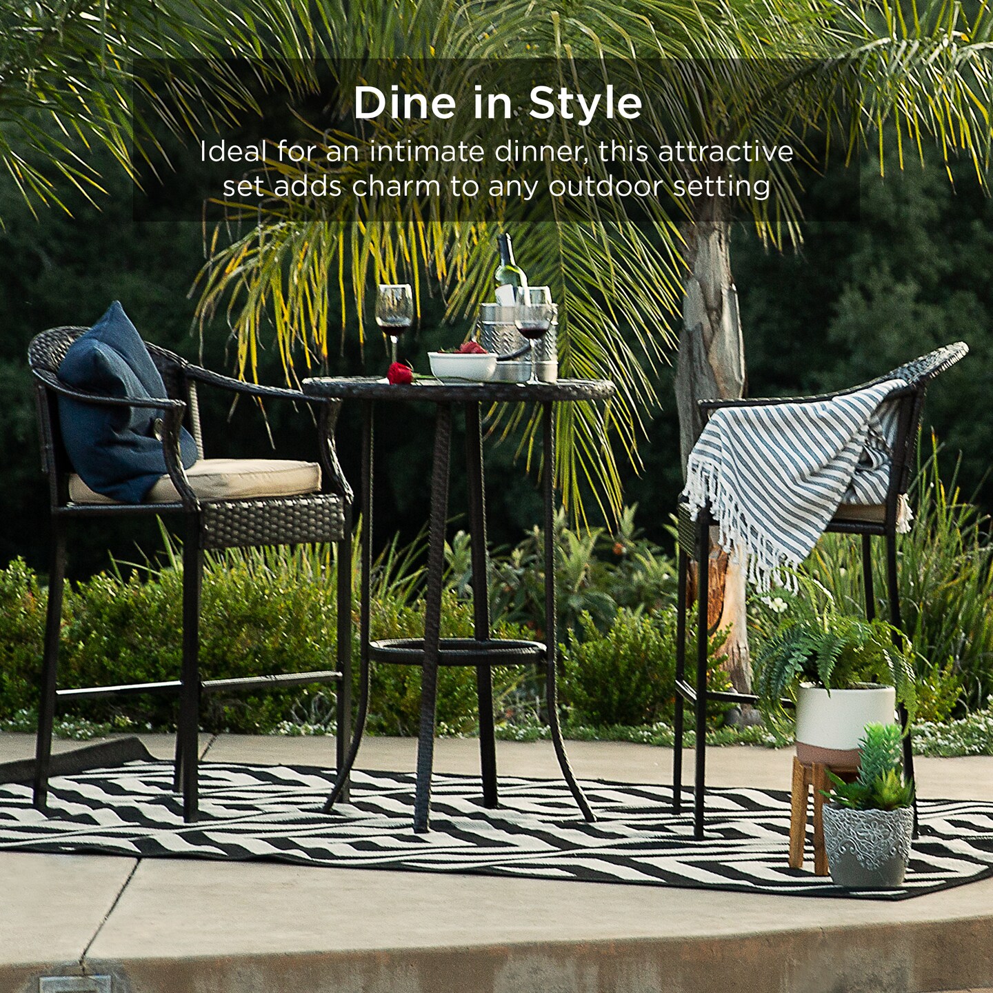 Best Choice Products 3-Piece Outdoor Wicker Bistro Bar Height Set for Patio, Garden w/ Barstools, Steel Frame