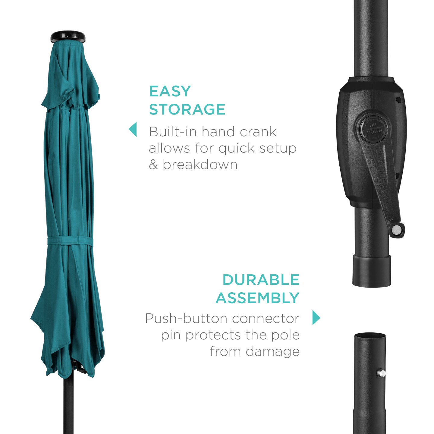 Best Choice Products 7.5ft Outdoor Solar Patio Umbrella for Deck, Pool w/ Tilt, Crank, LED Lights
