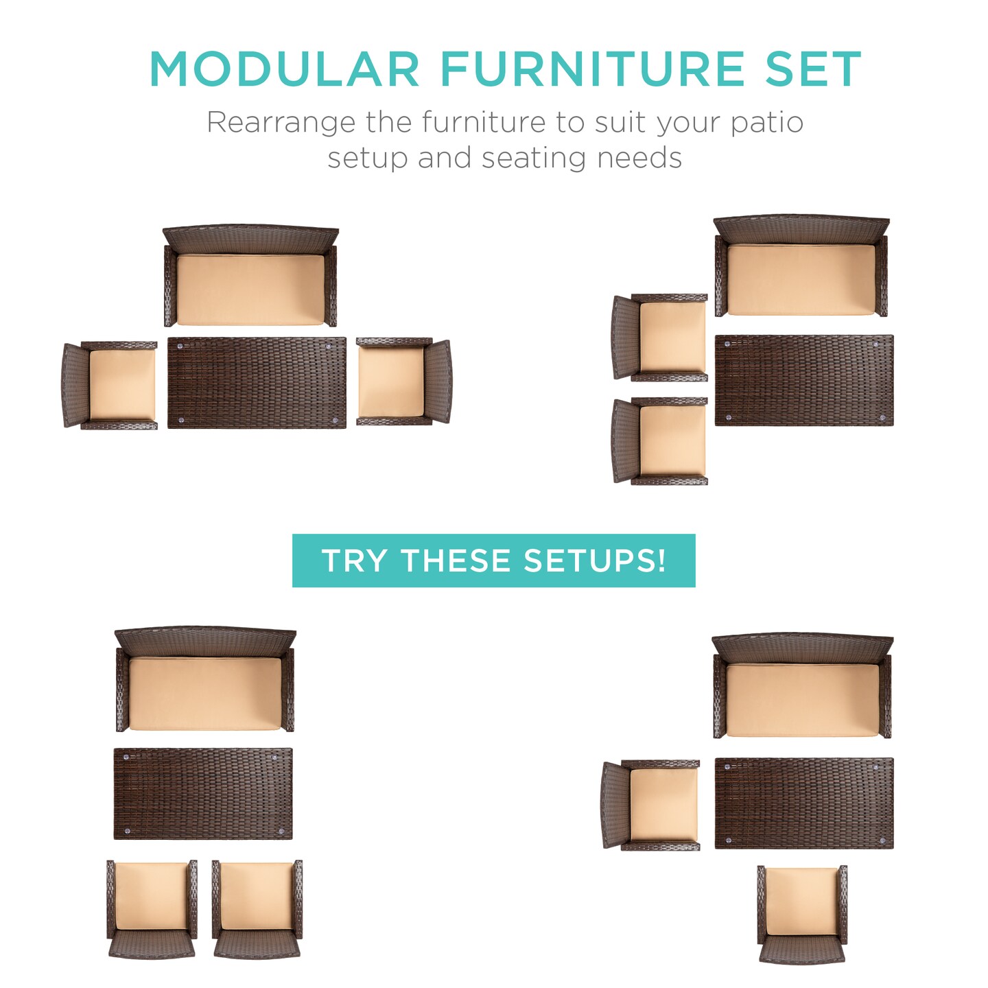 Best Choice Products 4-Piece Outdoor Wicker Patio Conversation Furniture Set w/ Table, Cushions