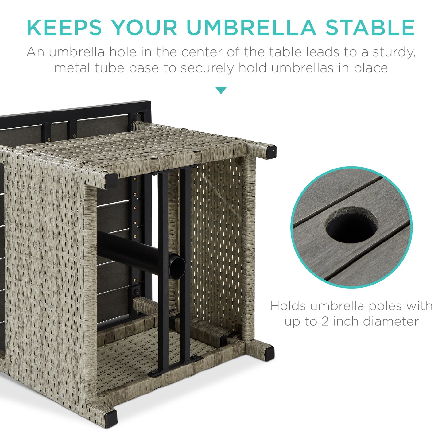 Best Choice Products Wicker Rattan Patio Side Table Outdoor Furniture for Garden, Pool, Deck w/ Umbrella Hole