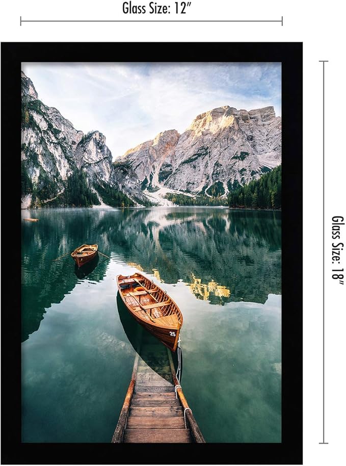 12x18 Picture Frames in Black - Set of 2 - Engineered Wood Photo Frames with Shatter-Resistant Glass and Hanging Hardware for Wall Display
