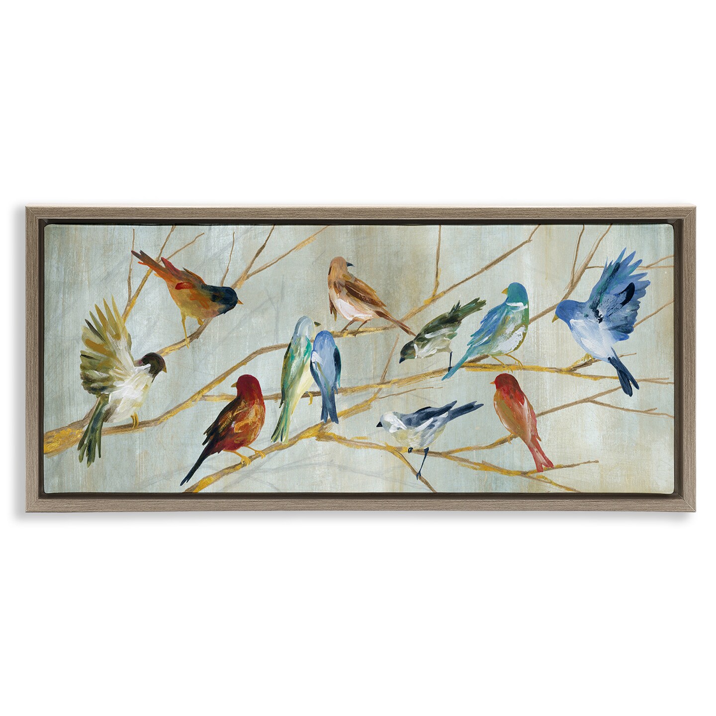 Stupell Industries Birds Resting Autumn Branches Framed Floater Canvas Wall Art