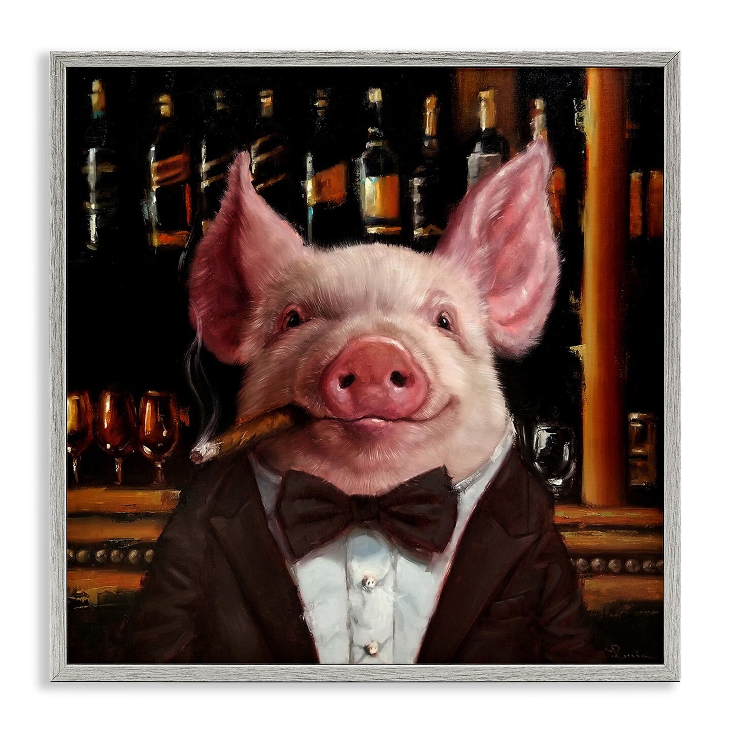 Stupell Industries Classy Pig at Cigar Bar Framed Giclee Art