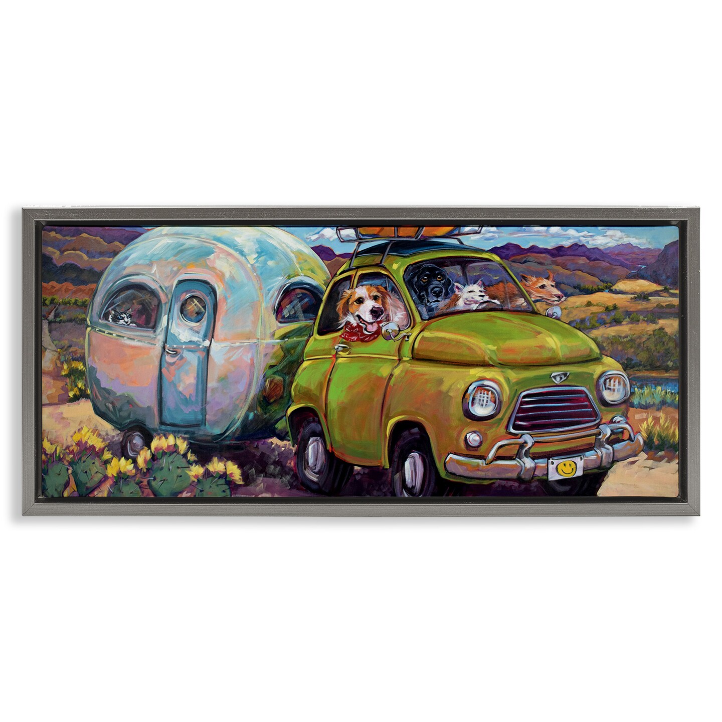 Stupell Industries Dogs Driving Camper Van Framed Floater Canvas Wall Art