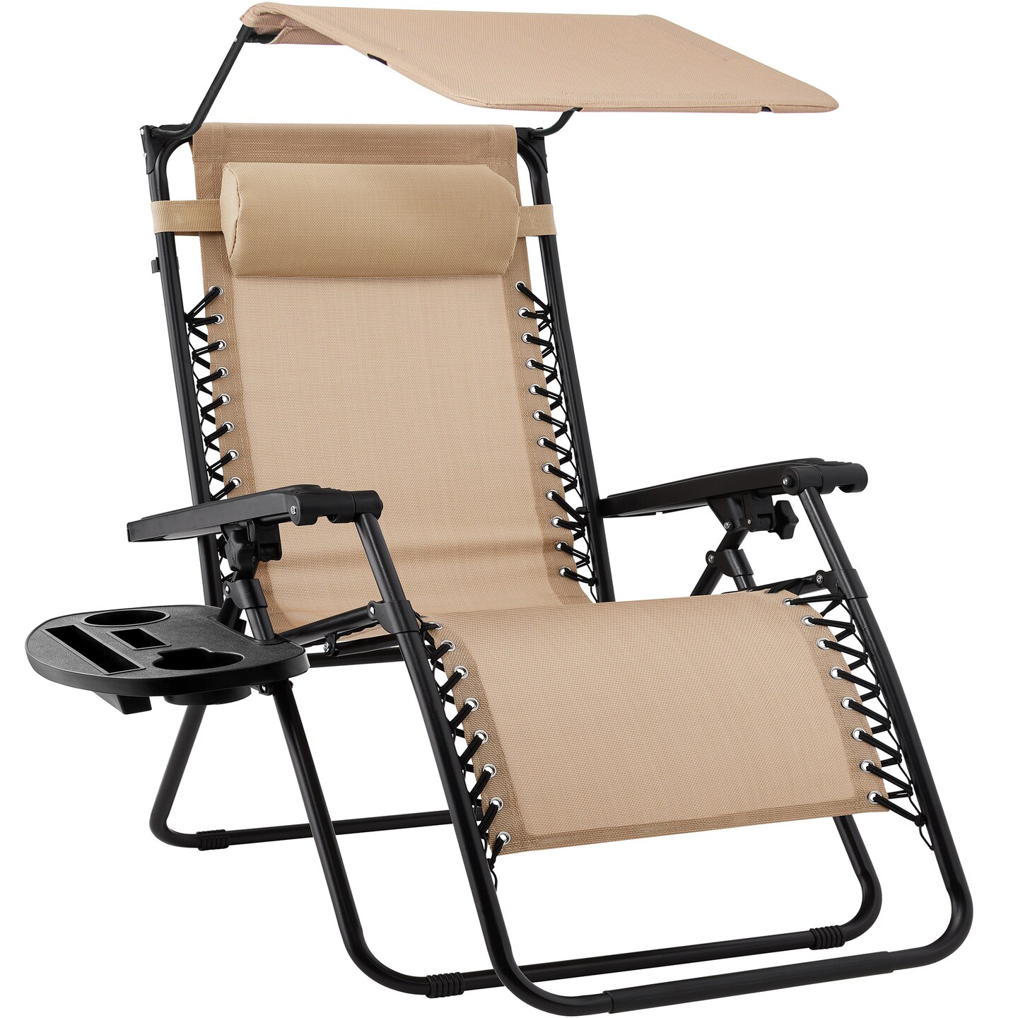 Best Choice Products Folding Zero Gravity Recliner Patio Lounge Chair w/ Canopy Shade, Headrest, Tray