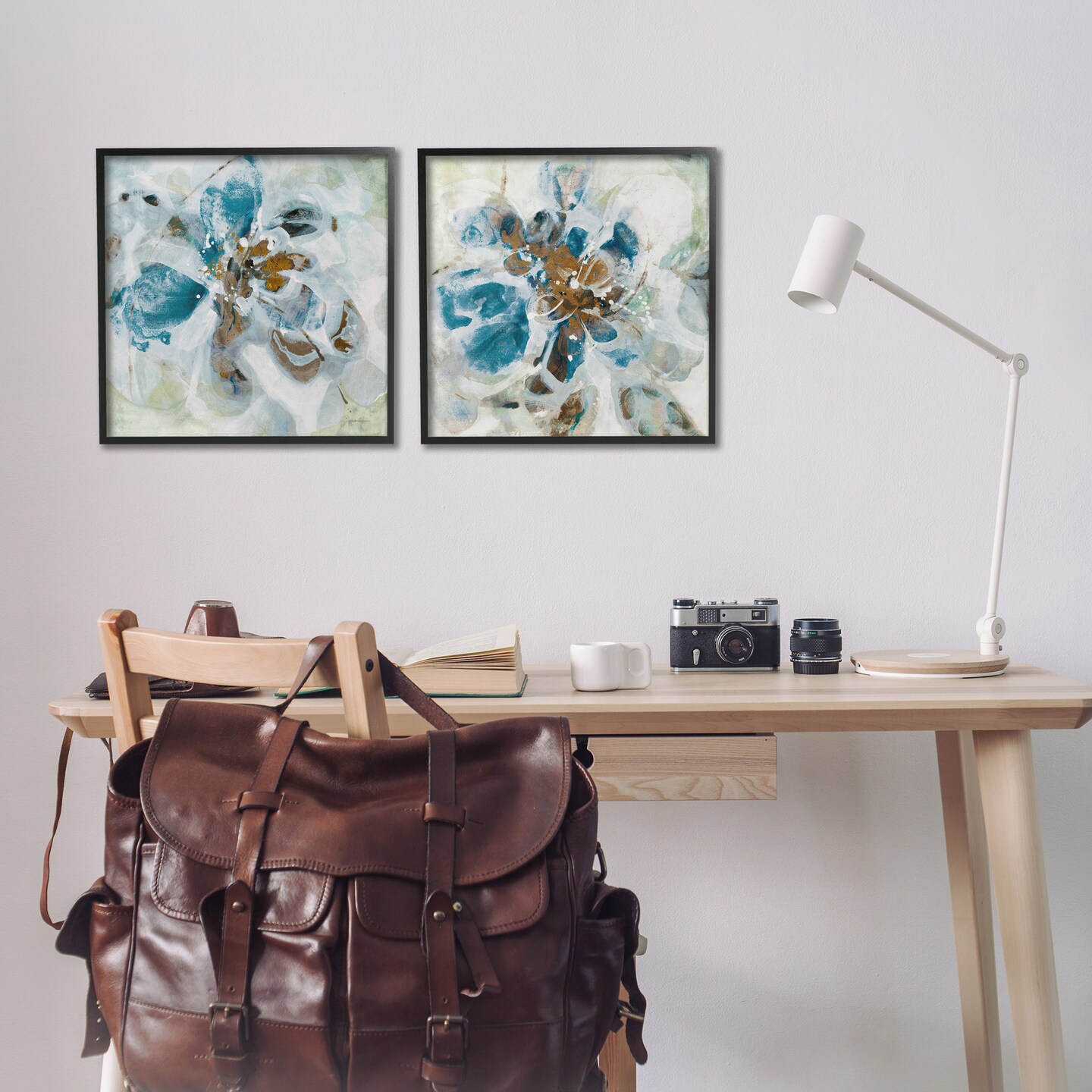 Stupell Industries Teal Abstract Flower Petals 2 pc Framed Giclee Wall Art Set Design by Liz Jardine