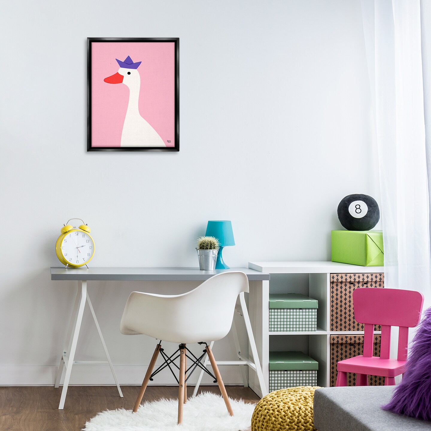 Stupell Industries Crowned Goose on Pink Framed Floater Canvas Wall Art Design by Jessica Beck