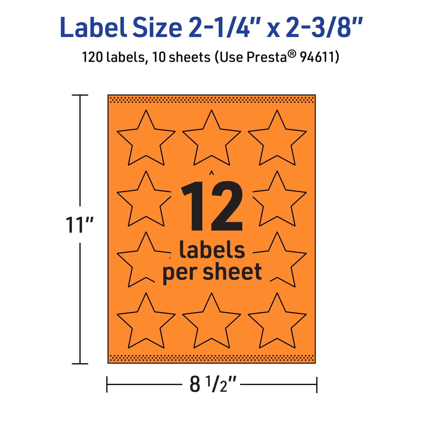 Avery Bright Orange Paper Labels, 2-1/4&#x22; x 2-3/8&#x22; Star