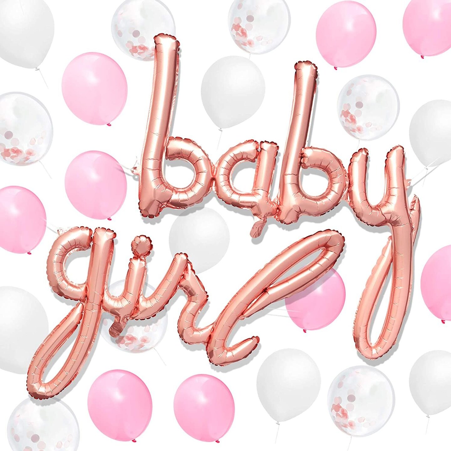 Sparkle and Bash Baby Shower Balloons (52 Piece Set), Rose Gold, Pink, White