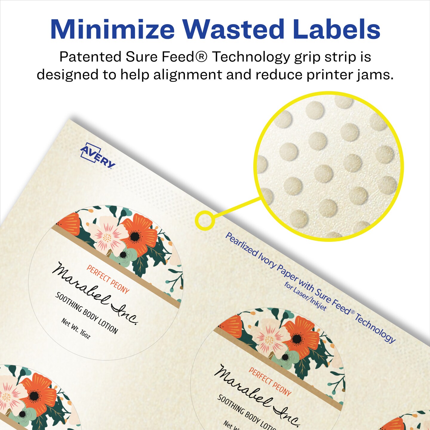 Avery Pearlized Ivory Round Labels with Sure Feed Technology, Print-to-the-Edge, 2&#x22; diameter
