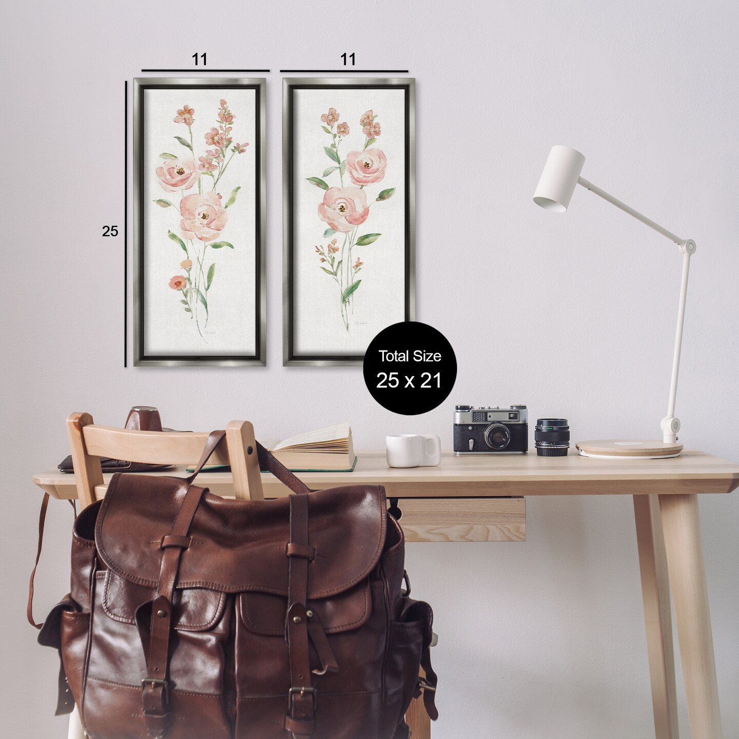 Stupell Industries Simple Pink Watercolor Flowers 2 pc Framed Floater Canvas Wall Art Set Design by Sally Swatland