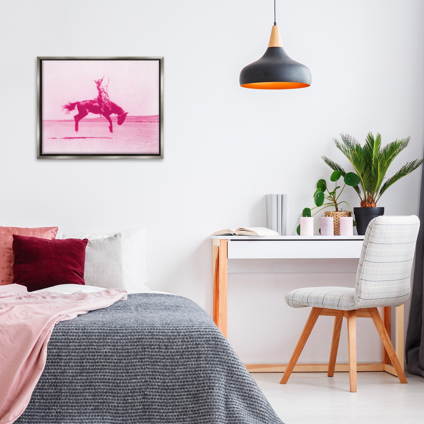 Stupell Industries Pink Galloping Cowgirl Framed Floater Canvas Wall Art Design by Daphne Polselli