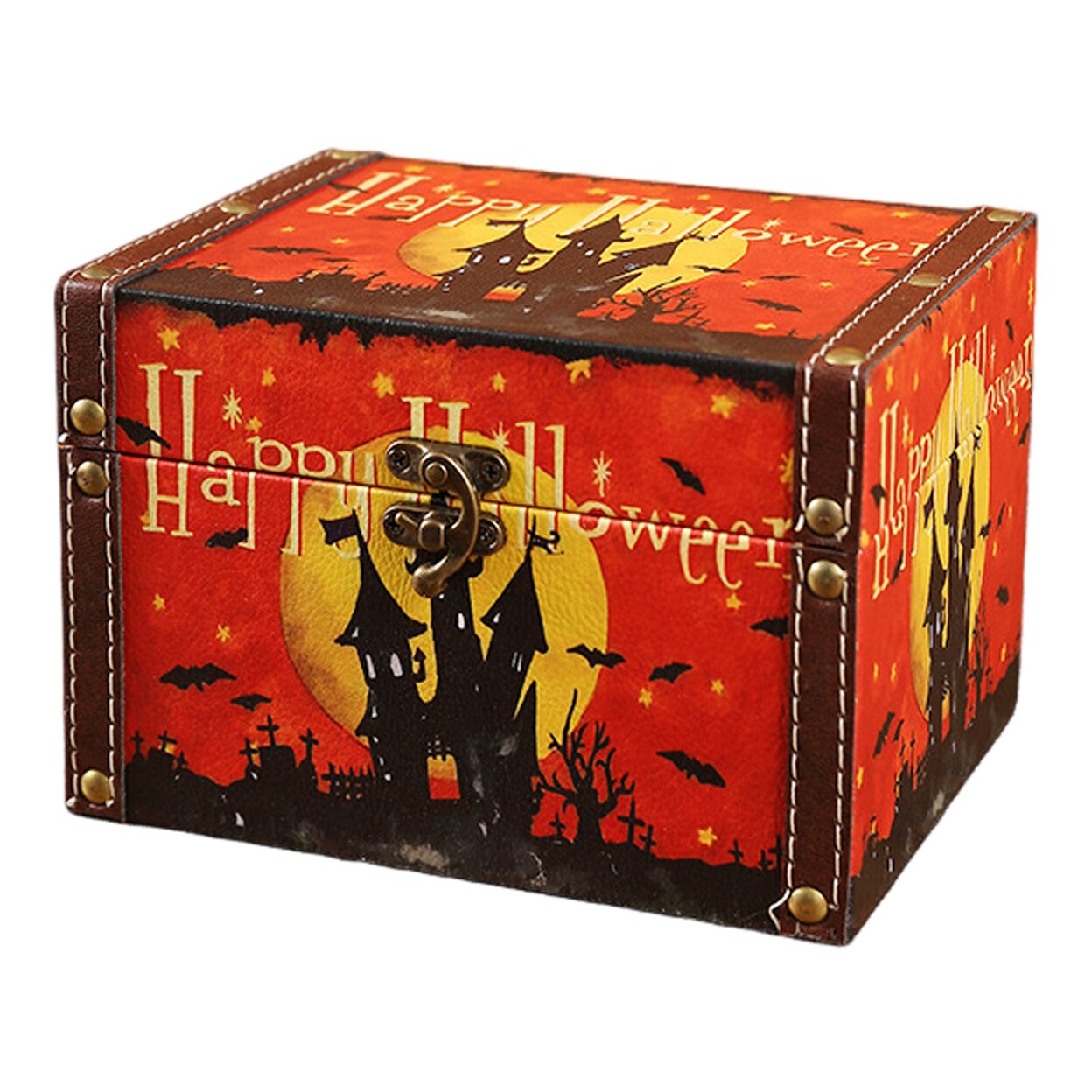 Halloween Wooden Box Treat-Or-Trick Party Snack Organizer Skull