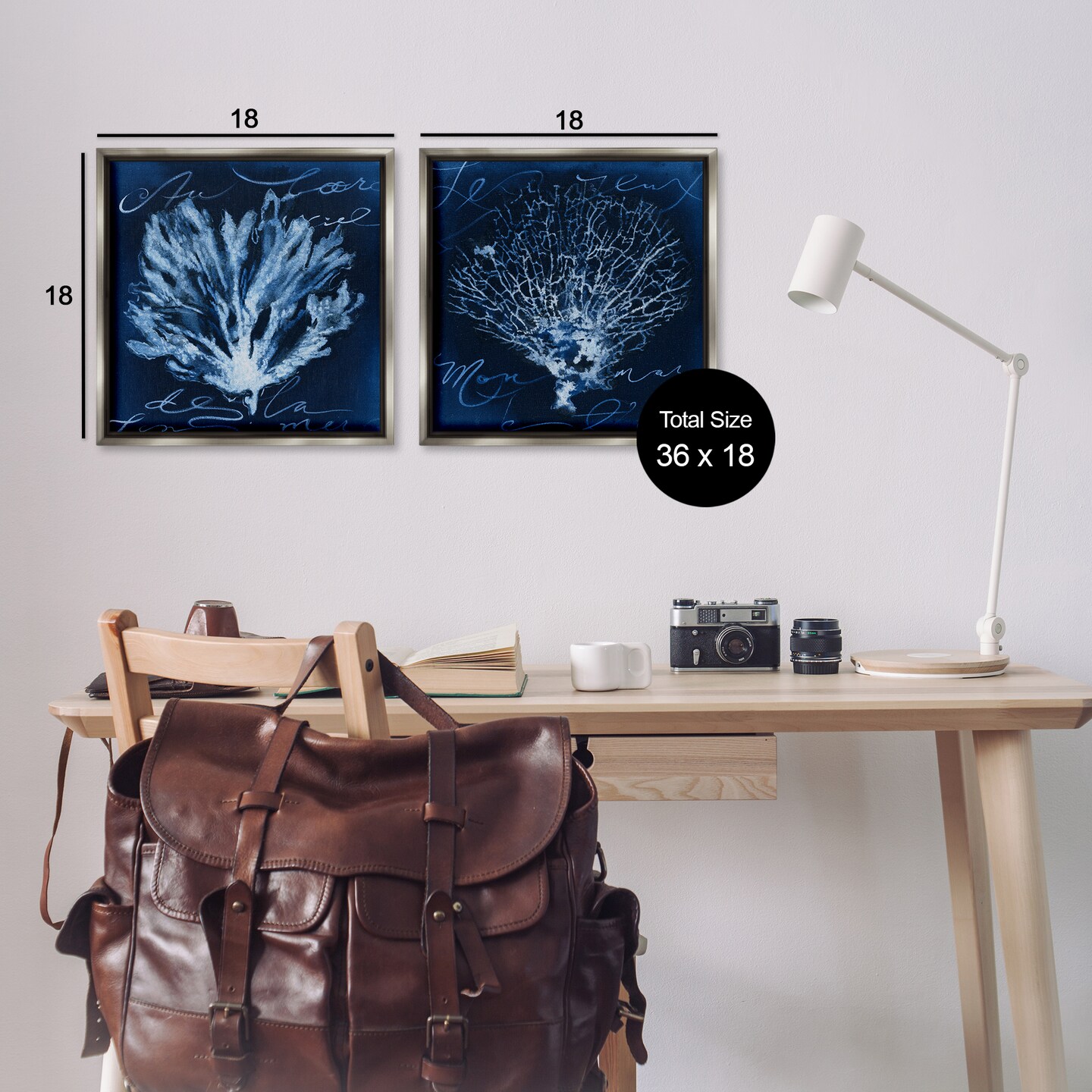 Stupell Industries Dark Blue Coral Pieces 2 pc Framed Floater Canvas Wall Art Set Design by Liz Jardine