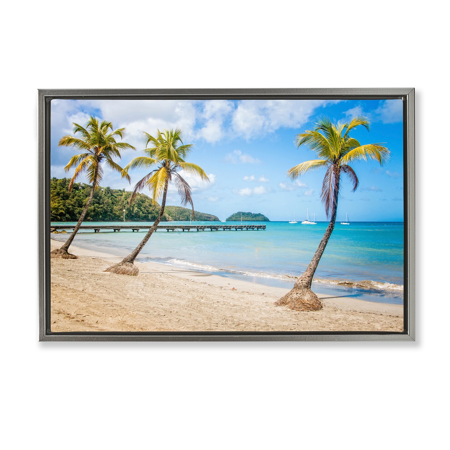 Stupell Industries Tropical Palm Tree Trio Framed Floater Canvas Wall Art Design by Mary Lou Johnson