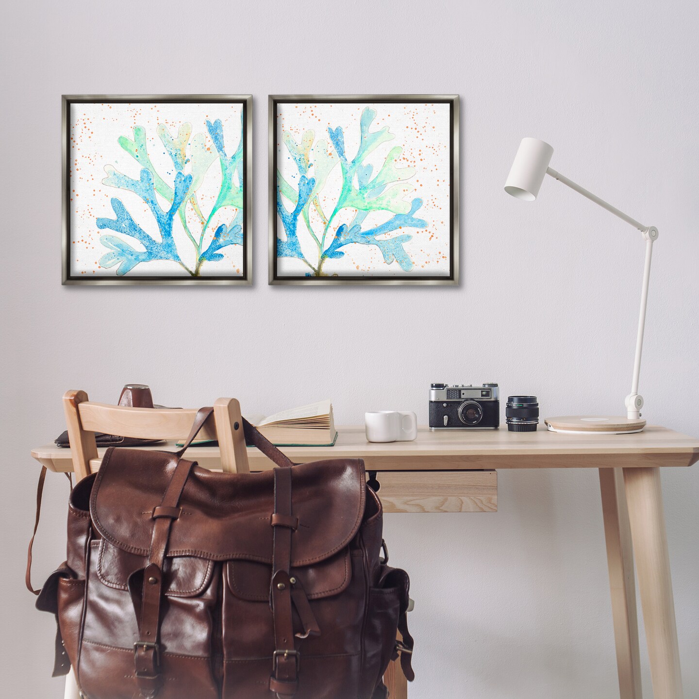 Stupell Industries Speckled Blue Green Coral 2 pc Framed Floater Canvas Wall Art Set Design by Patricia Pinto