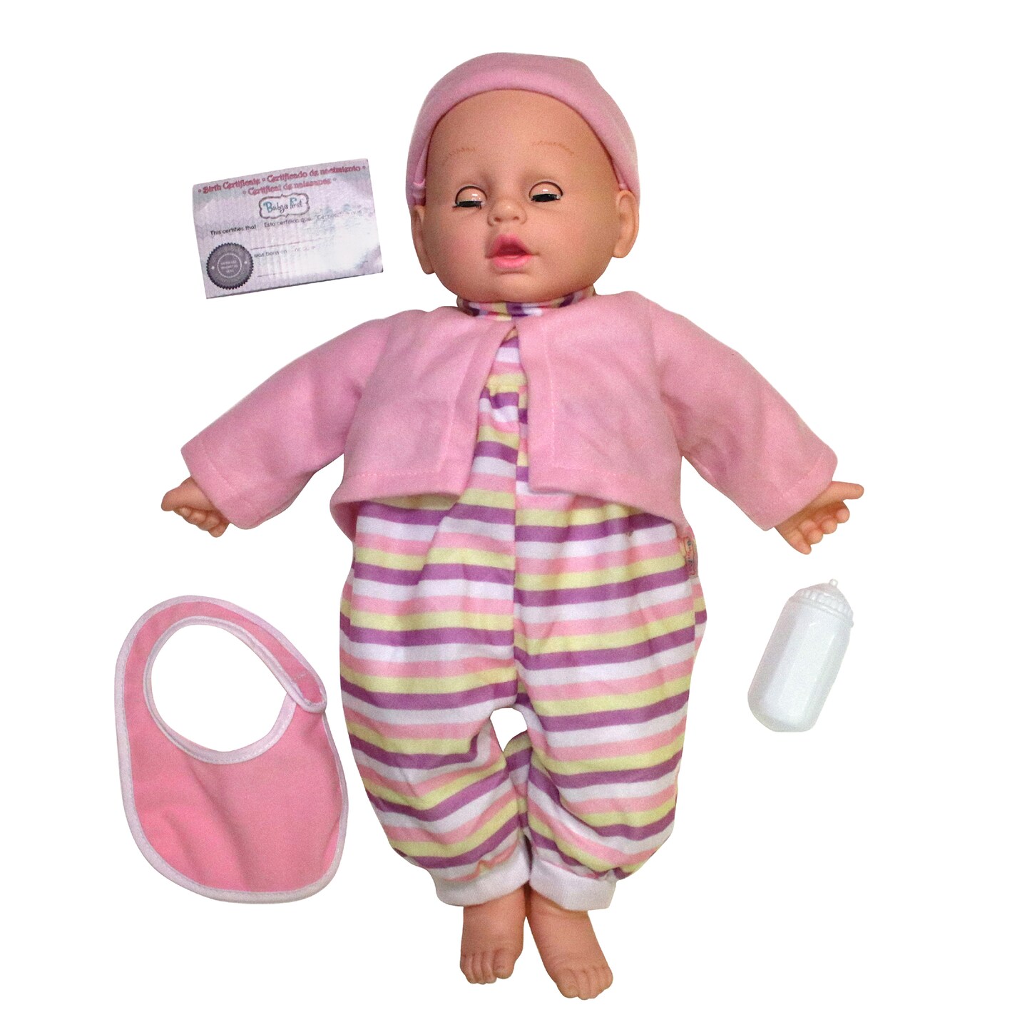 Baby&#x27;s First: So Big - Striped Pajamas - Pink-Yellow-White, 19&#x22; Baby Doll, 3pc Toy Care Accessories, Sleepy Time Eyes, Soft &#x26; Cuddly, Toddlers-Kids 2+