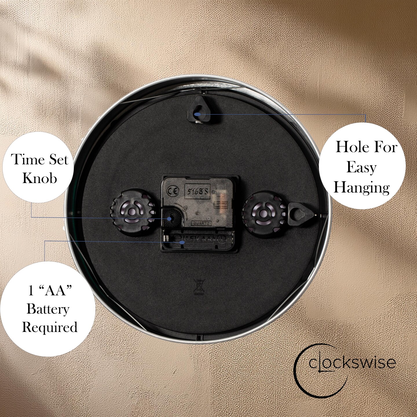 Clockswise Round Quartz Wall Clock Non-Ticking Battery Operated with Silent Sweep Movement, Aluminum Silver Frame, Perfect for Home Kitchen Office Living Room Study Hallway Classroom, Black Face