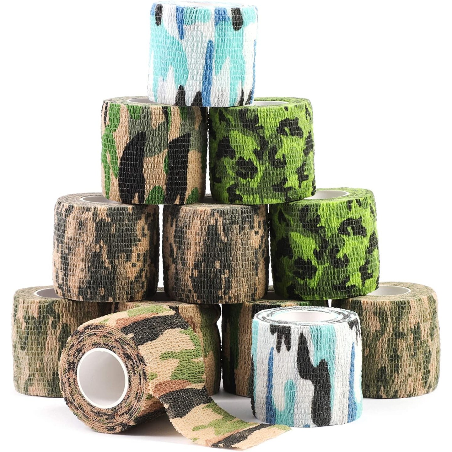 12 Rolls Self Adhesive Bandage Wrap, Cohesive Elastic Vet Tape Adherent for First Aid Medical, Sports, Wrist Ankle, 2 inch x 5 Yards, 6 Camo Colors
