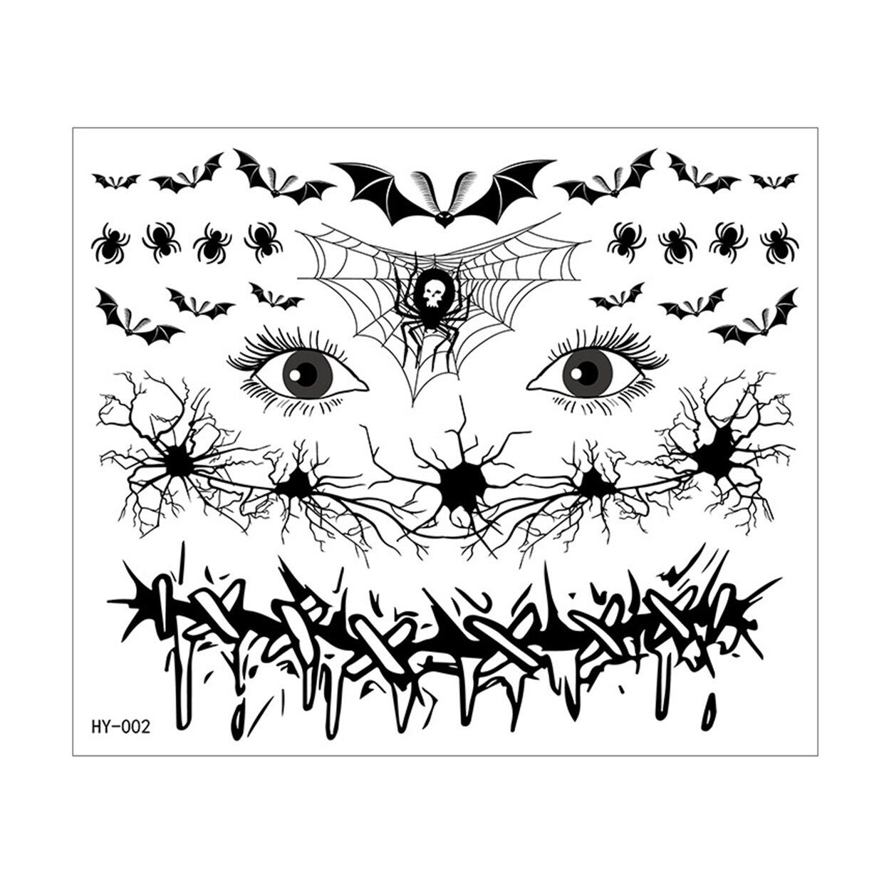 Halloween Face Tattoos Sticker Glow-In-The-Dark 3D Witch Zombie Makeup Kit Waterproof Removable Temporary Tattoo