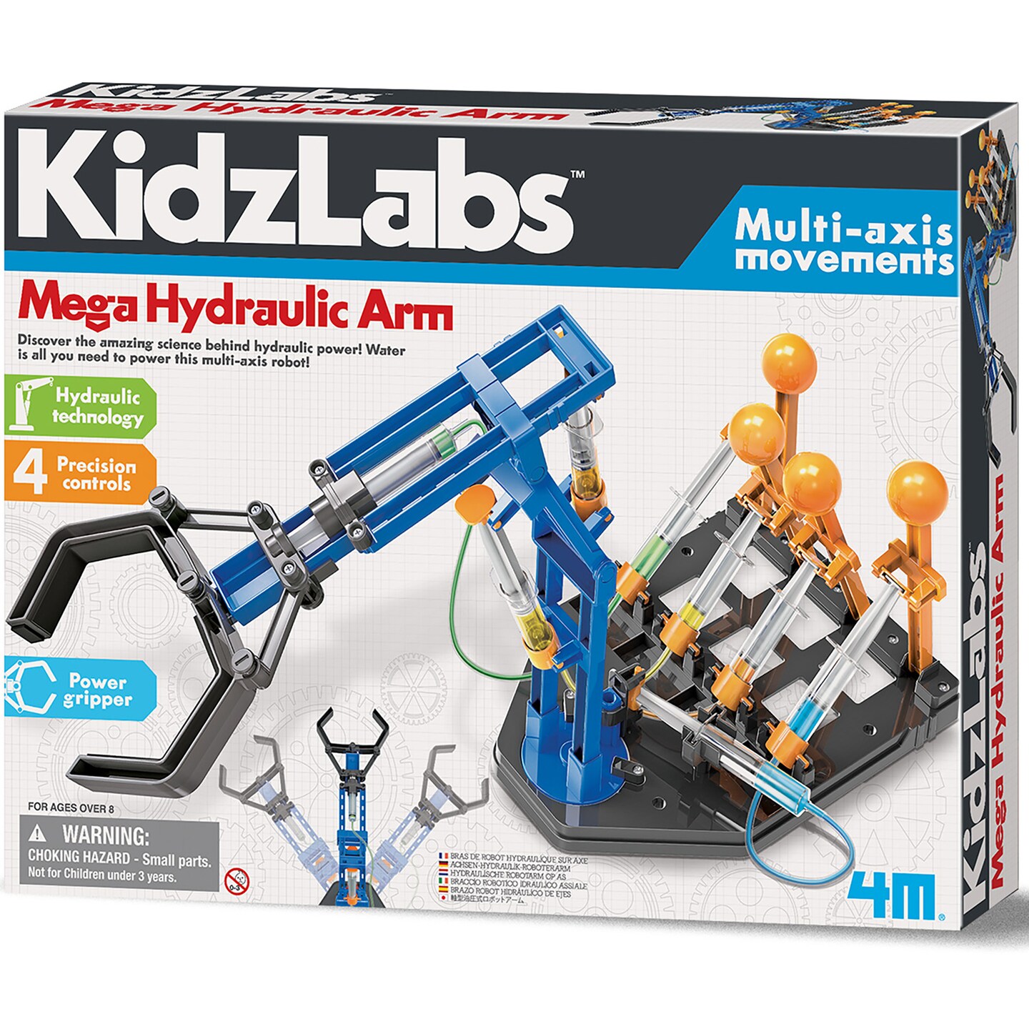4M: KidzLabs: Mega Hydraulic Arm - DIY Robotic Water Powered Technology Kit, 18" Arm w/ Multi-Axis Movements, STEM Science Activity Set, Kids Ages 8+