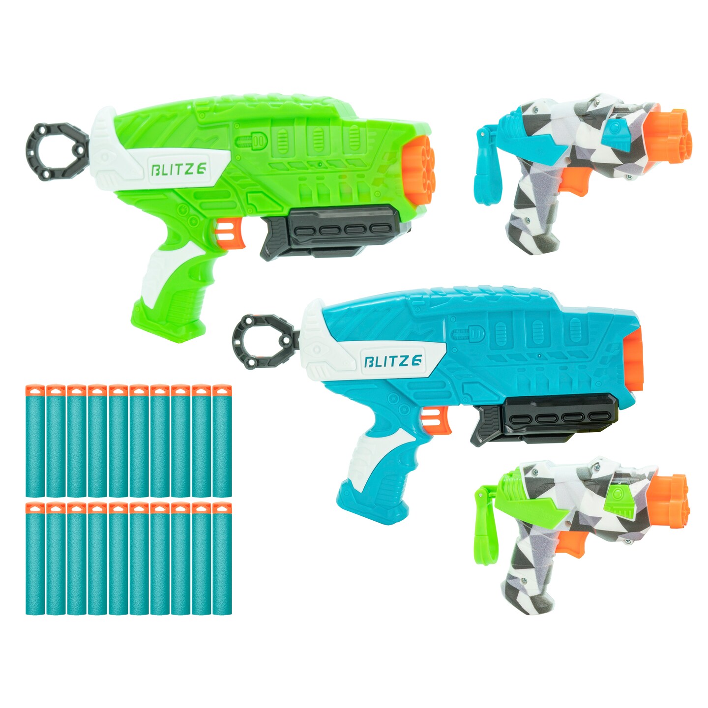 Blitz Fire Dart Blasters Set W/ 4 Dart Blasters, 20 Accu-Blast Darts, Ages 6+