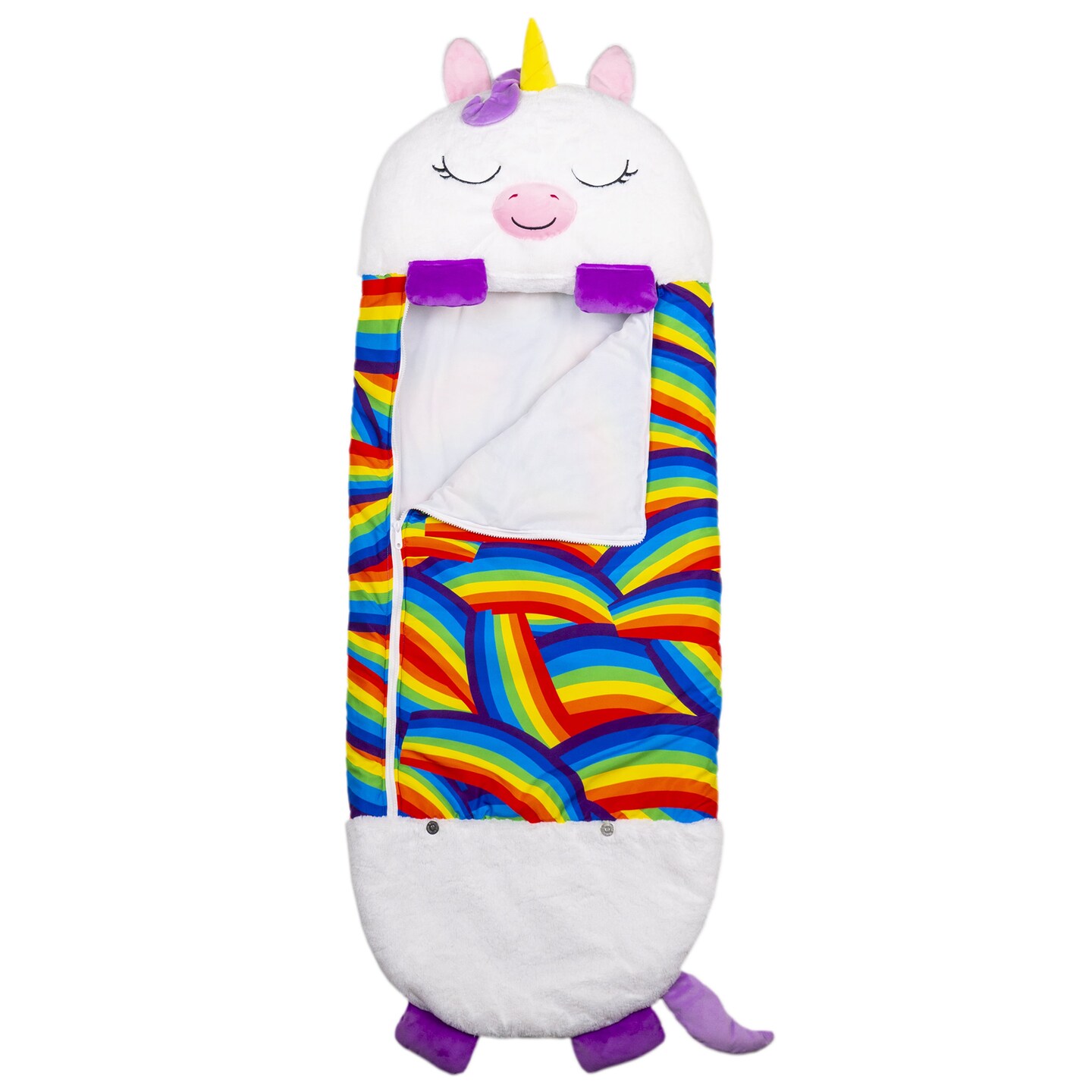 Happy Nappers: Pillow & Sleepy Sack: Large - White Unicorn - 66 x 30", 2-In-1: Plush Animal Opens To Sleeping Bag, Soft Play & Nap Character, Kids 7+