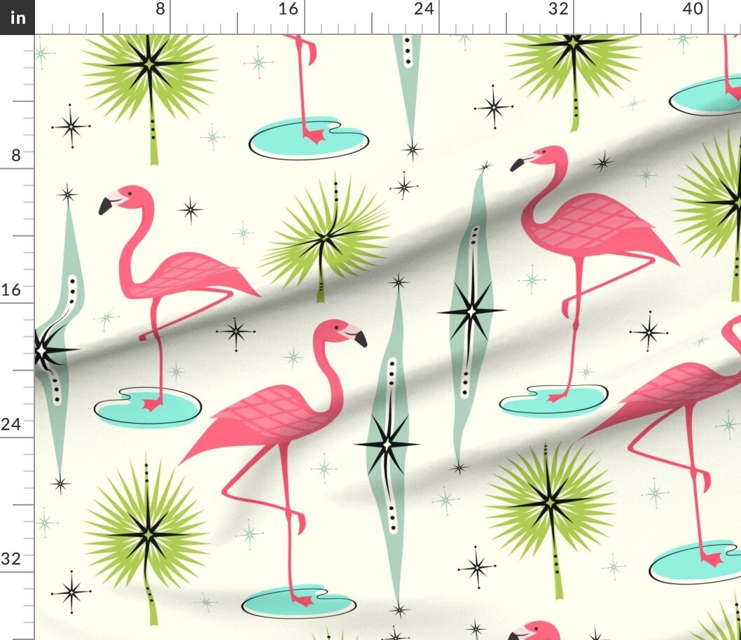 Atomic Flamingo Vintage Diamonds Retro Tropical Custom Printed Fabric by Spoonflower Various Fabrics by the Yard or Fat Quarter