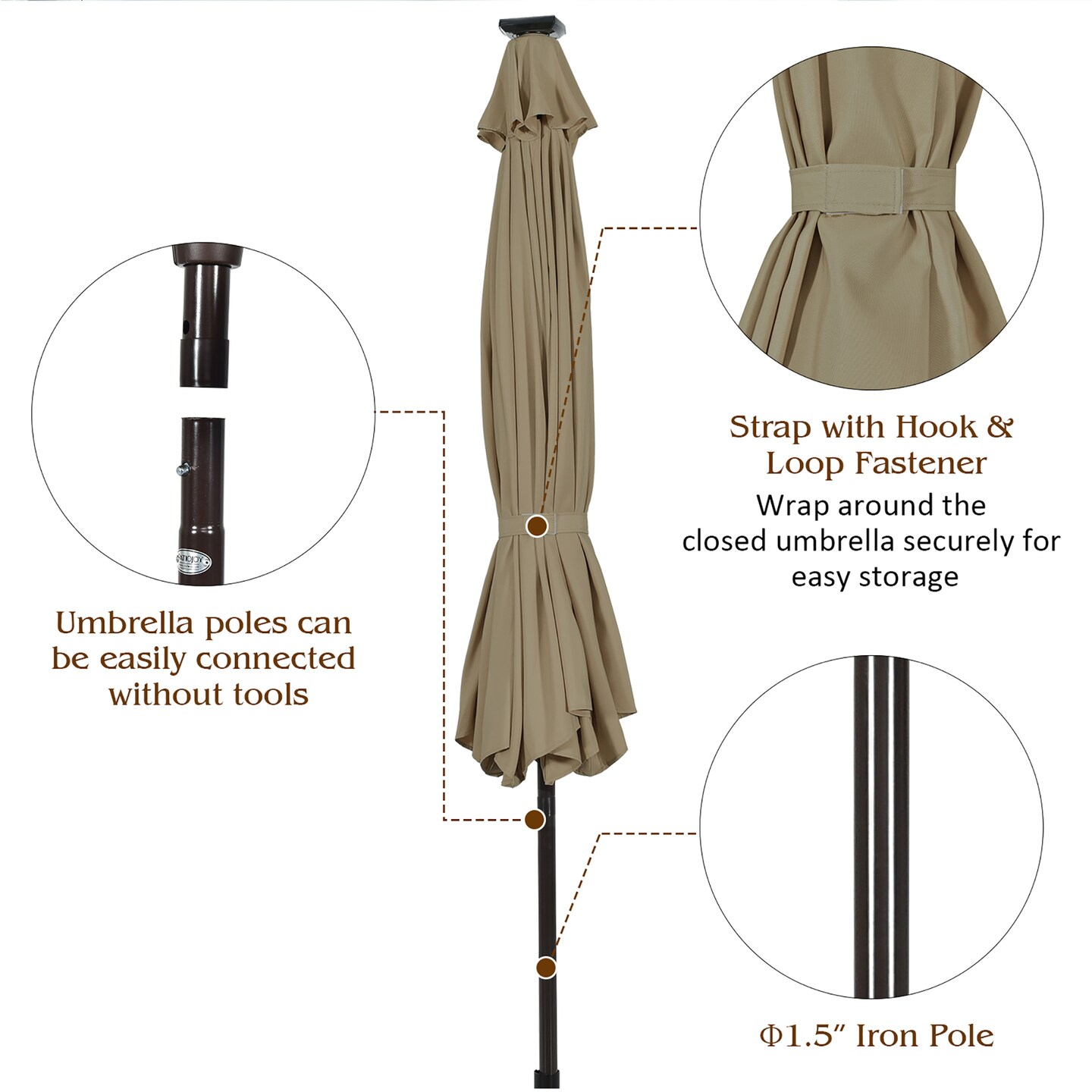 Costway 10' Solar LED Lighted Patio Market Umbrella Shade Tilt Adjustment Crank Tan/Beige/Blue/Navy/Burgundy/Gray