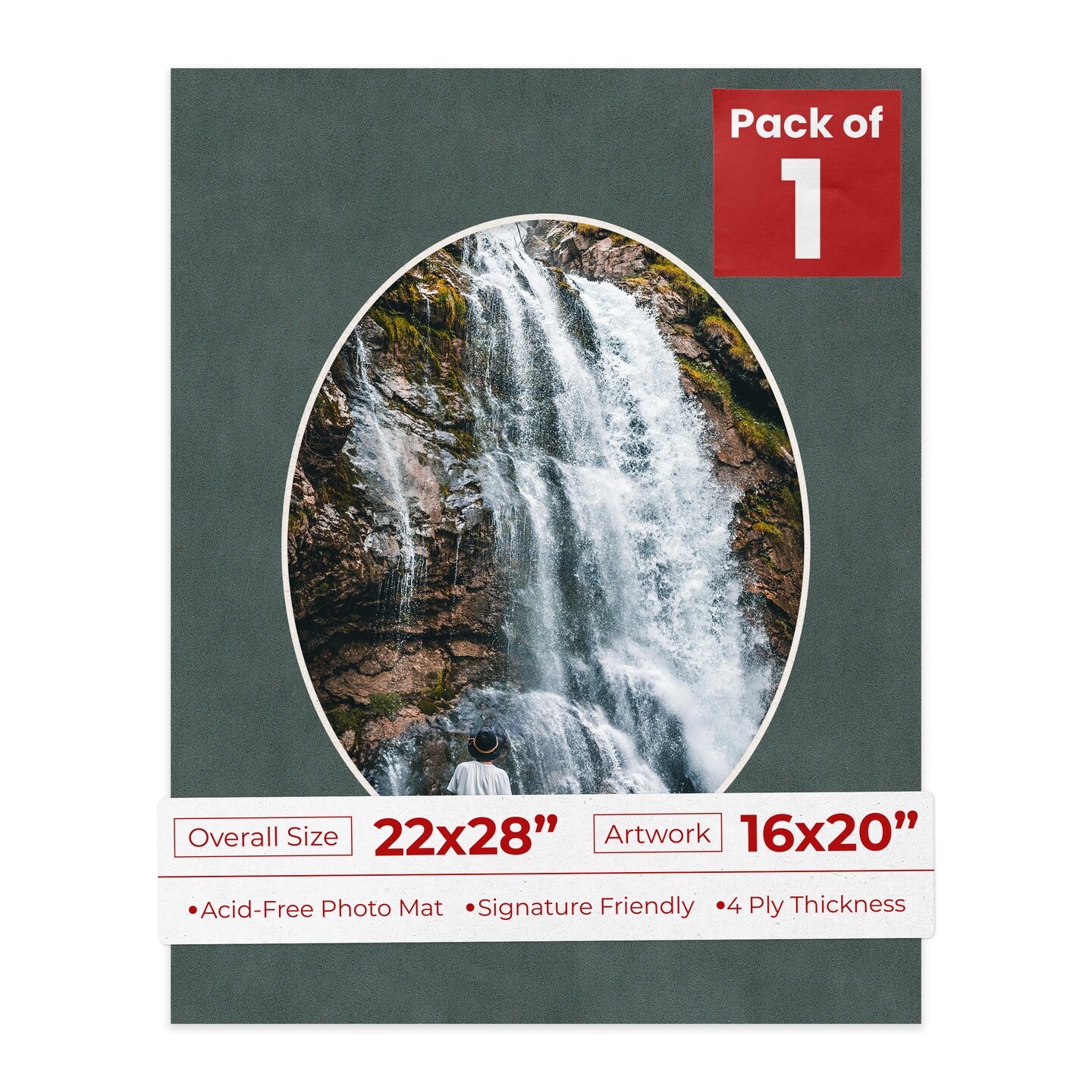 Dark Grey Suede Mat Board for 22x28 Frames - Oval Opening for 16x20 Photos