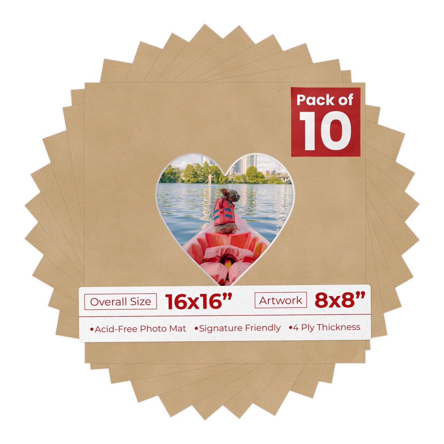 Beige Suede Mat Board for 16x16 Frames - Heart Opening for 8x8 Photos