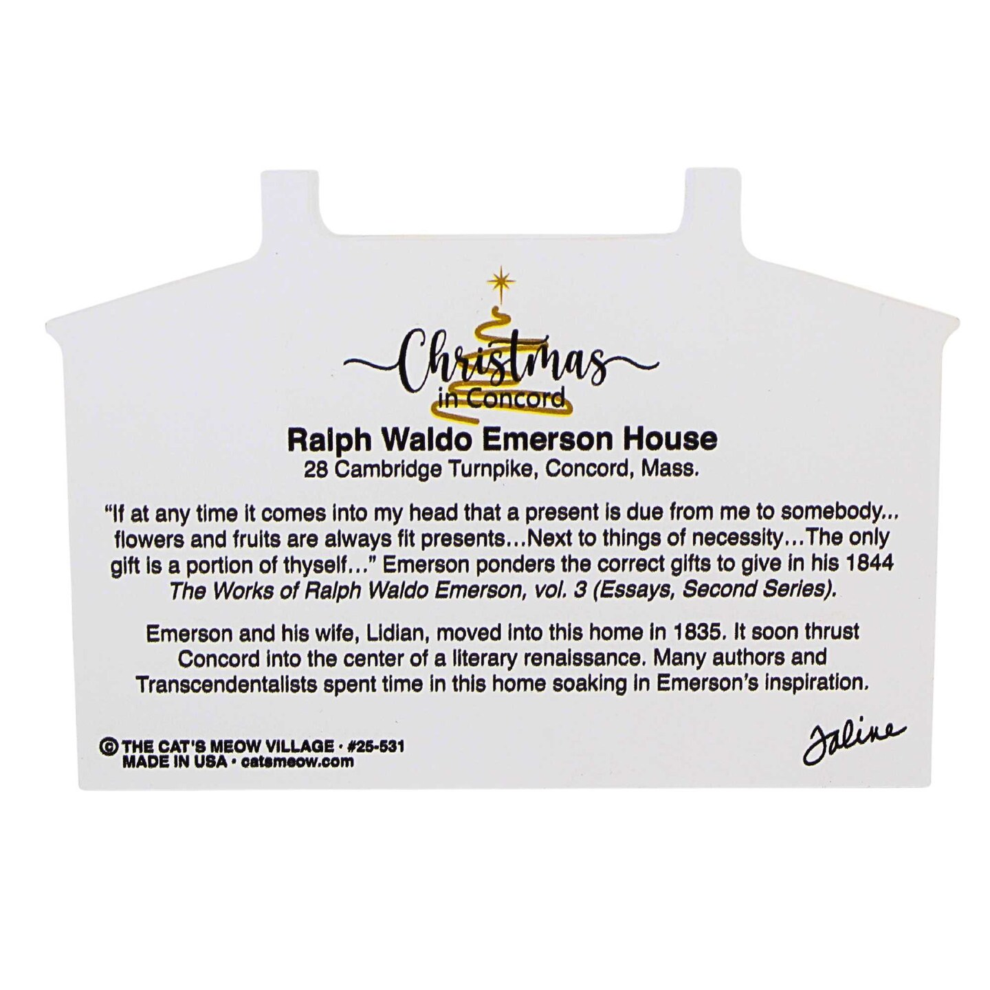 Cat's Meow Village 4.0 Inch Ralph Waldo Emerson House Christmas Christmas Village , Lightweight Christmas Decor Christmas In Concord